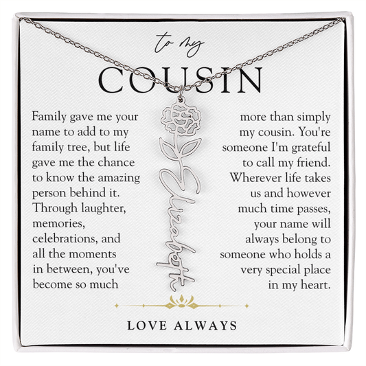 Cousin Birth Flower Custom Name Necklace | More than Family