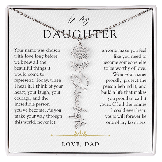 Daughter Birth Flower Custom Name Necklace | Wear Your Name Proudly