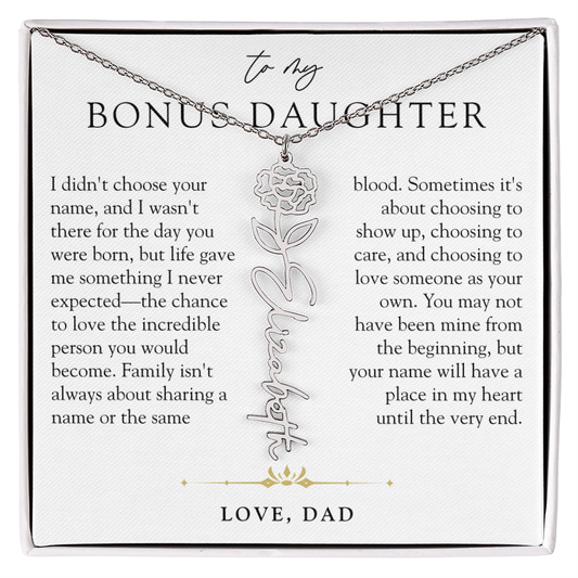 Bonus Daughter Birth Flower Custom Name Necklace | Your Name In My Heart