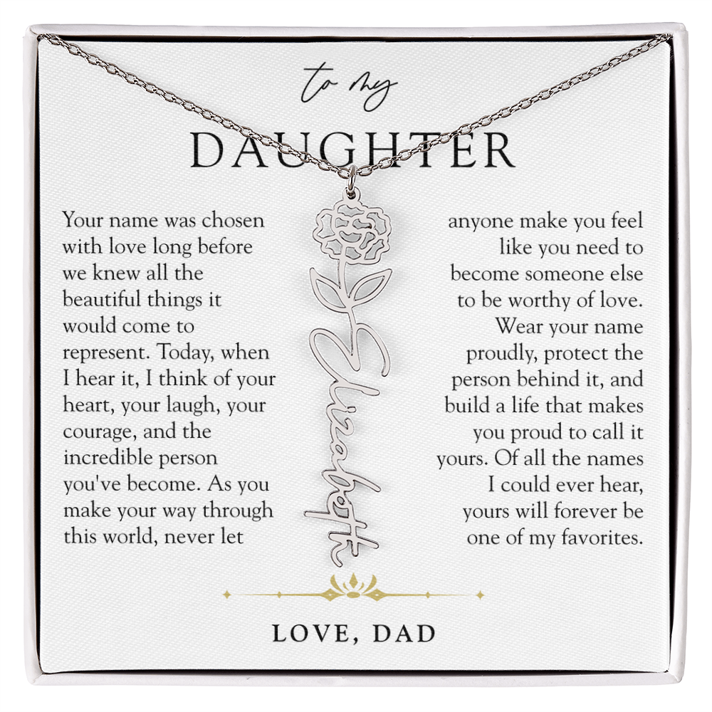 Daughter Birth Flower Custom Name Necklace | Wear Your Name Proudly
