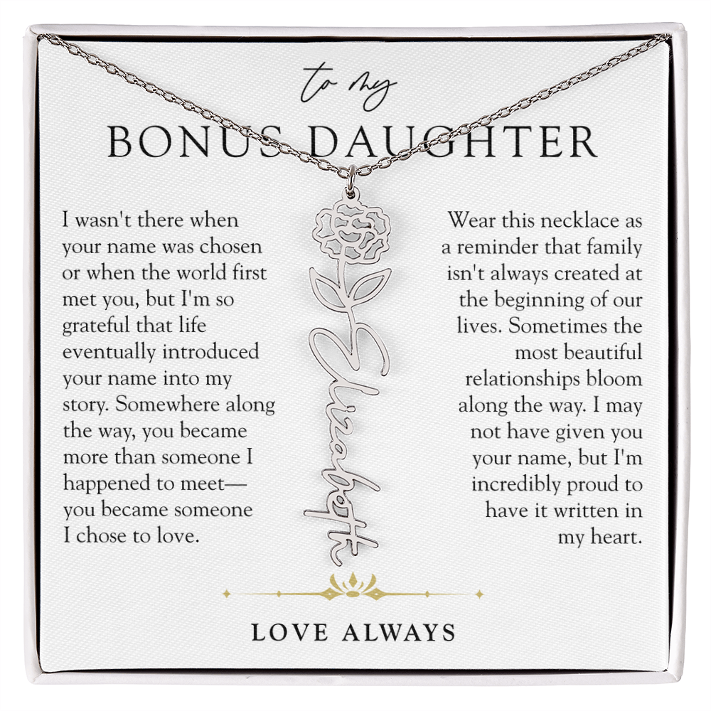 Bonus Daughter Birth Flower Custom Name Necklace | Chosen By Heart
