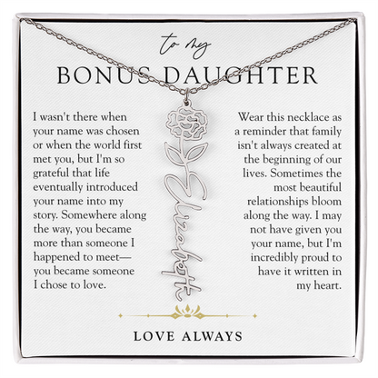 Bonus Daughter Birth Flower Custom Name Necklace | Chosen By Heart