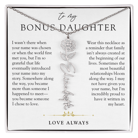 Bonus Daughter Birth Flower Custom Name Necklace | Chosen By Heart