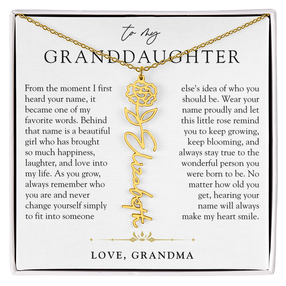 Granddaughter Birth Flower Custom Name Necklace | A Name So Precious