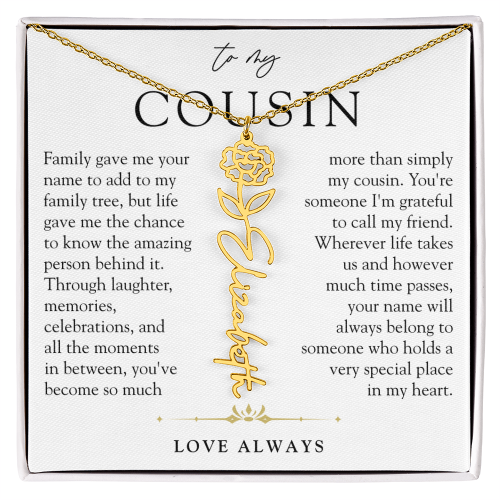 Cousin Birth Flower Custom Name Necklace | More than Family