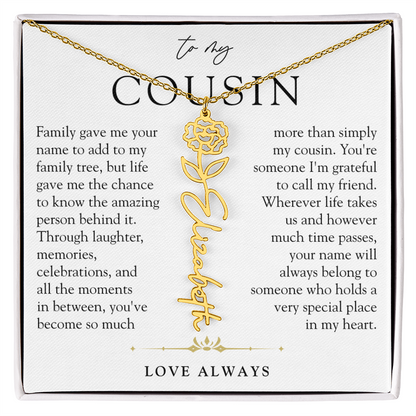 Cousin Birth Flower Custom Name Necklace | More than Family
