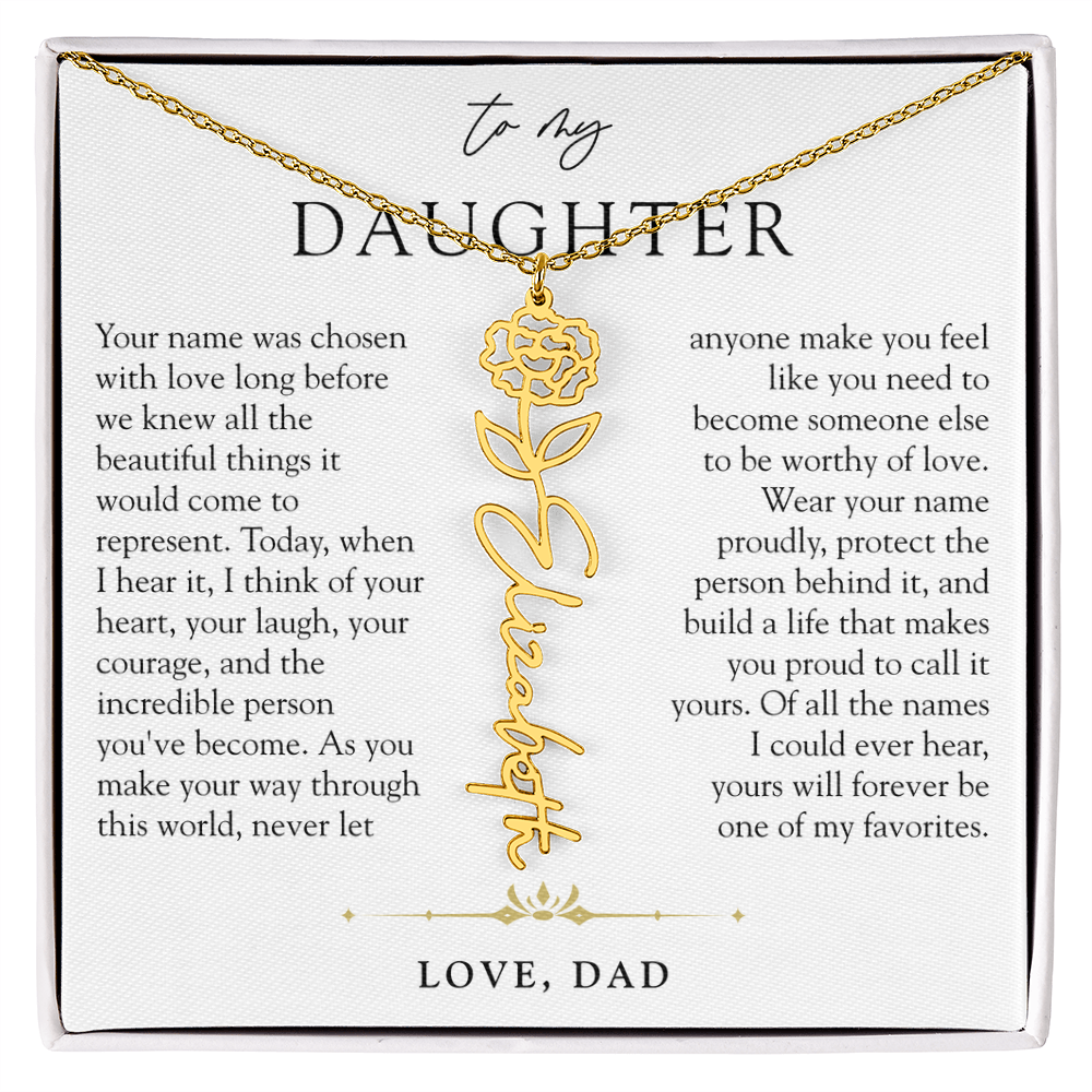 Daughter Birth Flower Custom Name Necklace | Wear Your Name Proudly