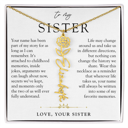 Sister Birth Flower Custom Name Necklace | Your Name is Part of My Story