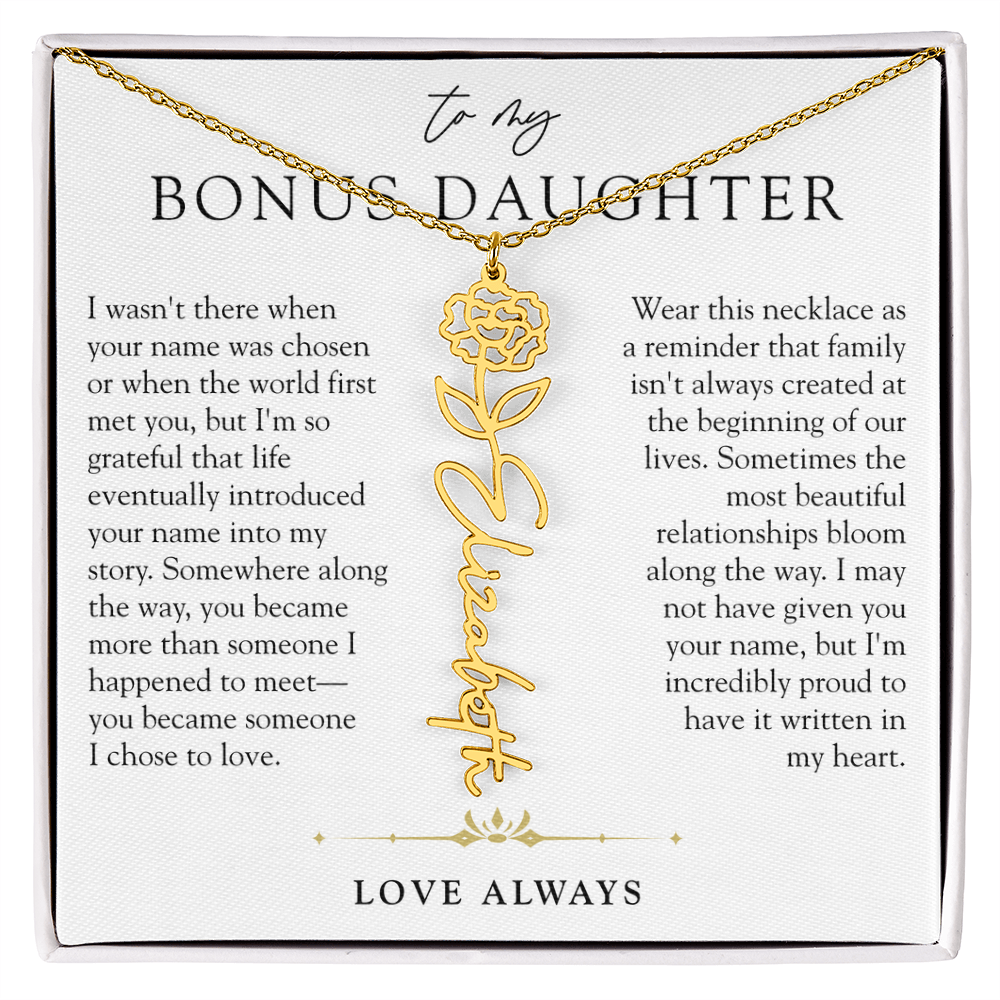 Bonus Daughter Birth Flower Custom Name Necklace | Chosen By Heart