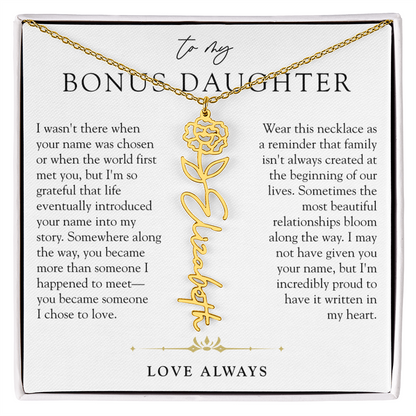 Bonus Daughter Birth Flower Custom Name Necklace | Chosen By Heart