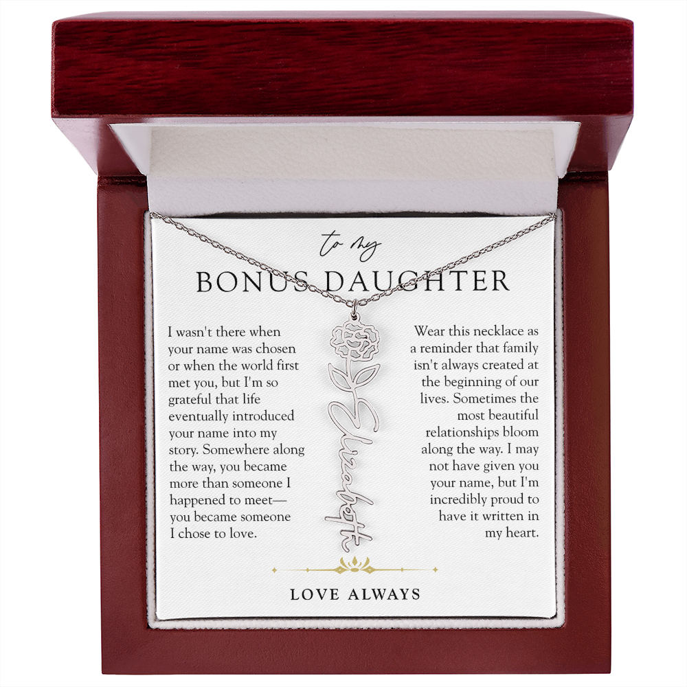 Bonus Daughter Birth Flower Custom Name Necklace | Chosen By Heart