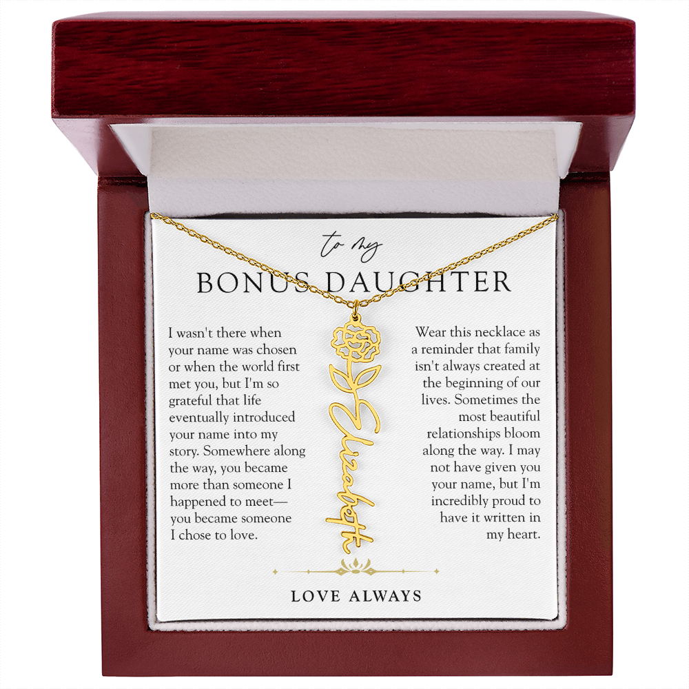 Bonus Daughter Birth Flower Custom Name Necklace | Chosen By Heart
