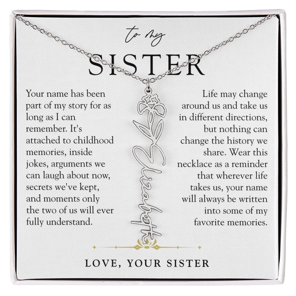 Sister Birth Flower Custom Name Necklace | Your Name is Part of My Story