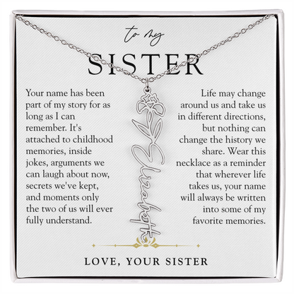 Sister Birth Flower Custom Name Necklace | Your Name is Part of My Story