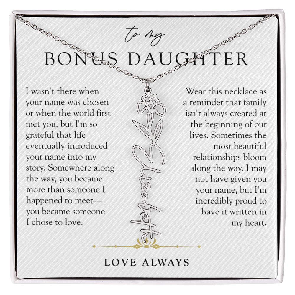 Bonus Daughter Birth Flower Custom Name Necklace | Chosen By Heart