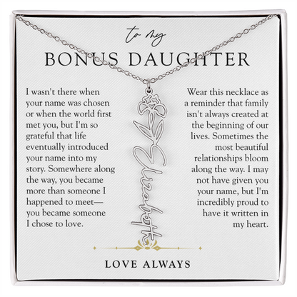 Bonus Daughter Birth Flower Custom Name Necklace | Chosen By Heart