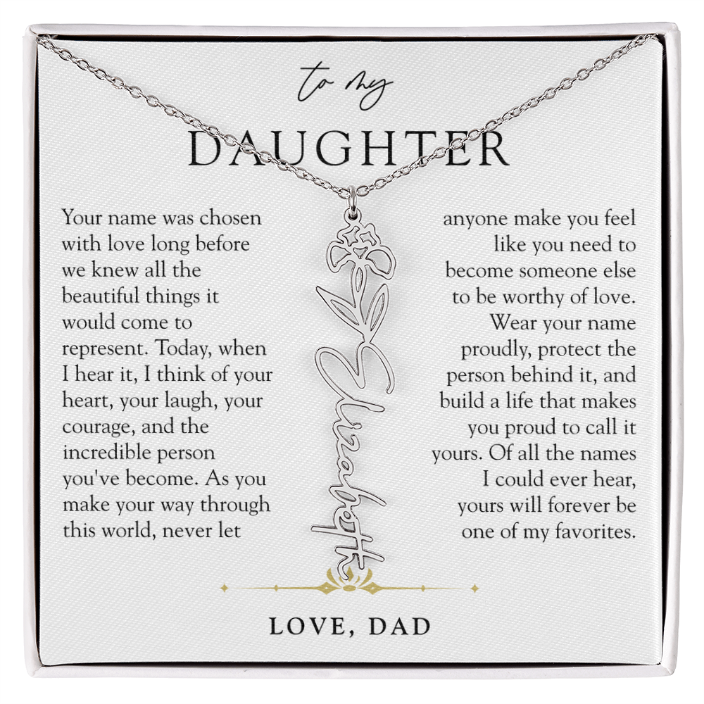 Daughter Birth Flower Custom Name Necklace | Wear Your Name Proudly