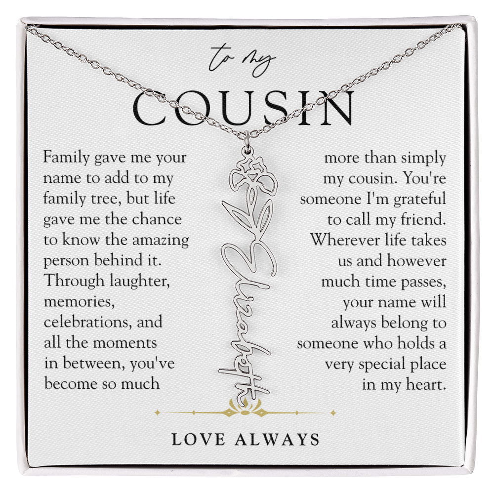 Cousin Birth Flower Custom Name Necklace | More than Family