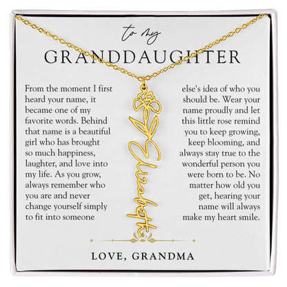 Granddaughter Birth Flower Custom Name Necklace | A Name So Precious