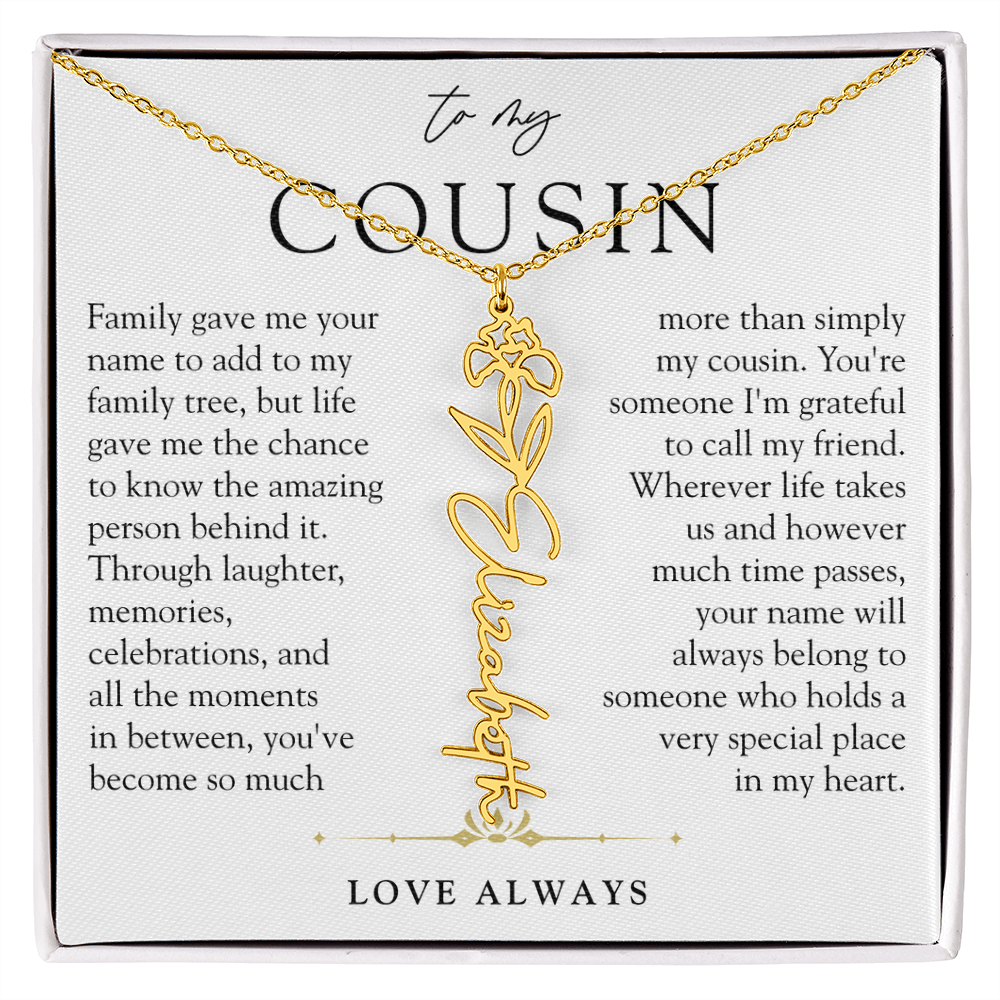 Cousin Birth Flower Custom Name Necklace | More than Family