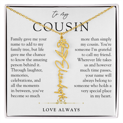 Cousin Birth Flower Custom Name Necklace | More than Family