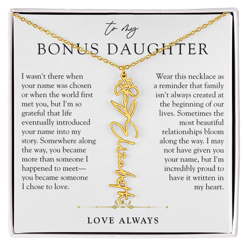 Bonus Daughter Birth Flower Custom Name Necklace | Chosen By Heart