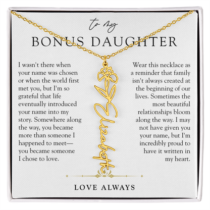 Bonus Daughter Birth Flower Custom Name Necklace | Chosen By Heart