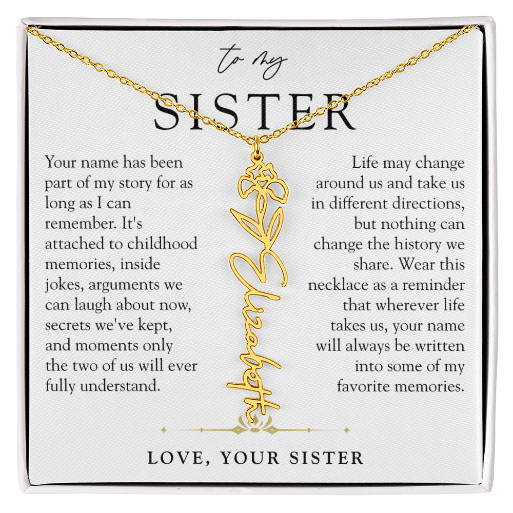 Sister Birth Flower Custom Name Necklace | Your Name is Part of My Story