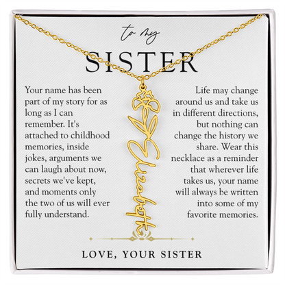 Sister Birth Flower Custom Name Necklace | Your Name is Part of My Story