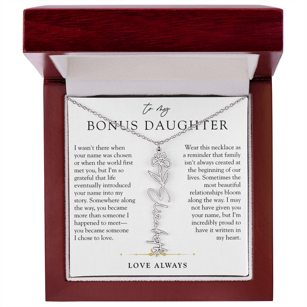Bonus Daughter Birth Flower Custom Name Necklace | Chosen By Heart