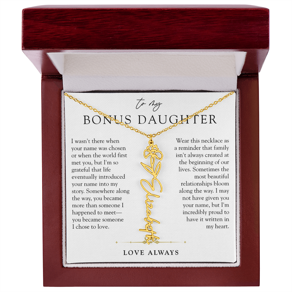 Bonus Daughter Birth Flower Custom Name Necklace | Chosen By Heart