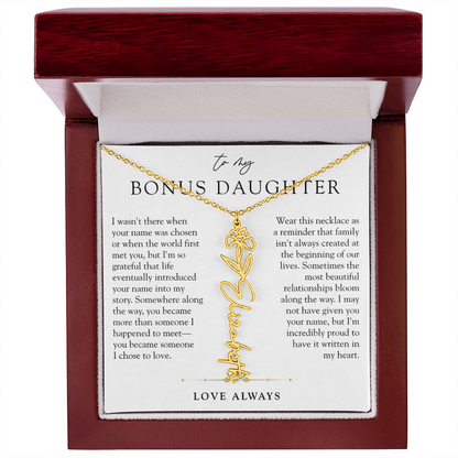Bonus Daughter Birth Flower Custom Name Necklace | Chosen By Heart