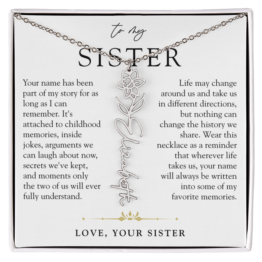 Sister Birth Flower Custom Name Necklace | Your Name is Part of My Story