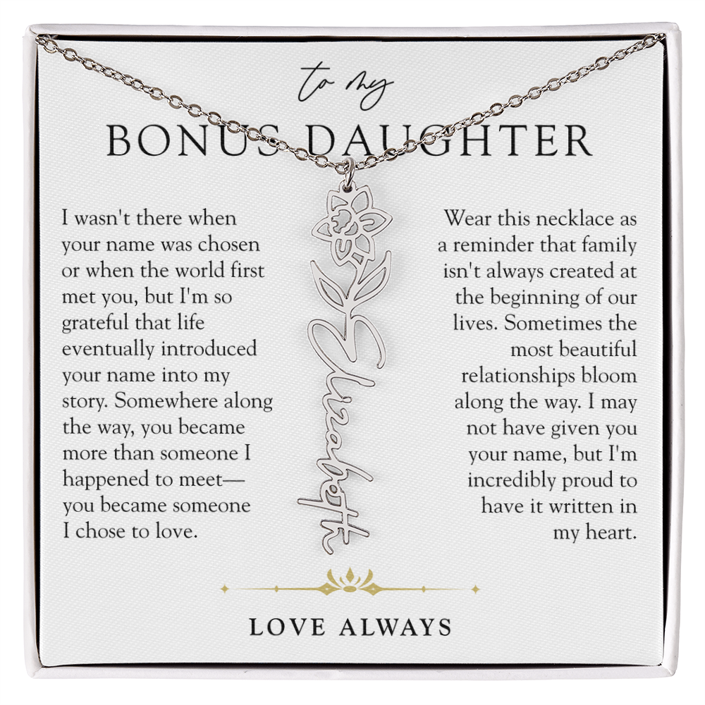 Bonus Daughter Birth Flower Custom Name Necklace | Chosen By Heart