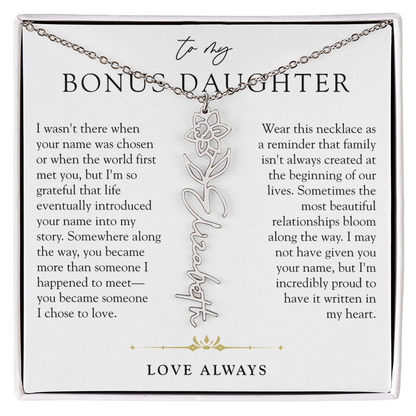 Bonus Daughter Birth Flower Custom Name Necklace | Chosen By Heart