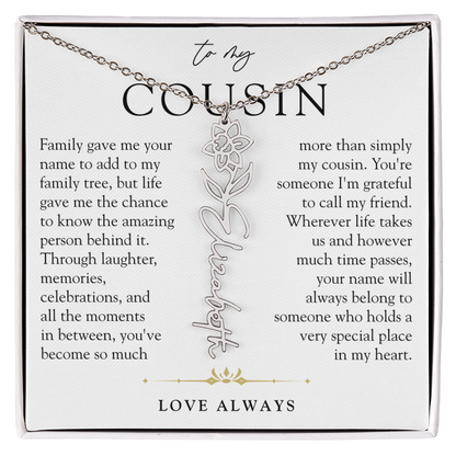 Cousin Birth Flower Custom Name Necklace | More than Family