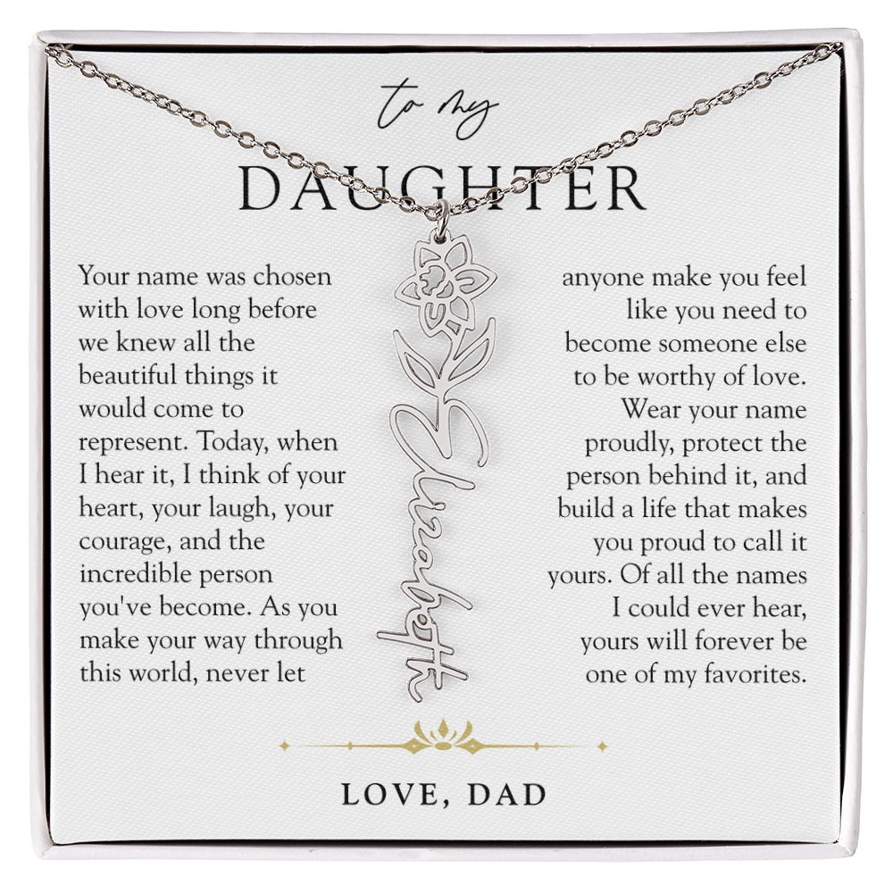 Daughter Birth Flower Custom Name Necklace | Wear Your Name Proudly