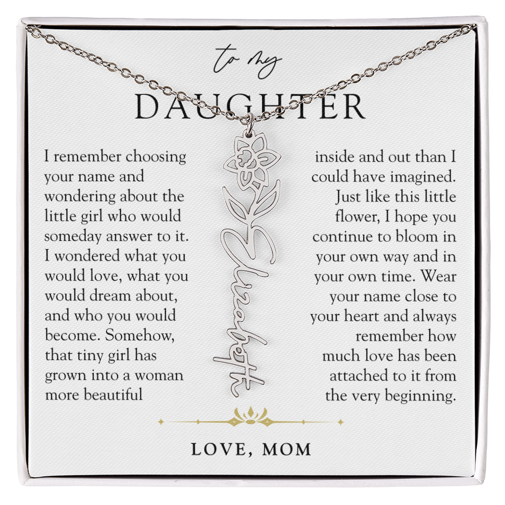 Daughter Birth Flower Custom Name Necklace | Watching You Bloom