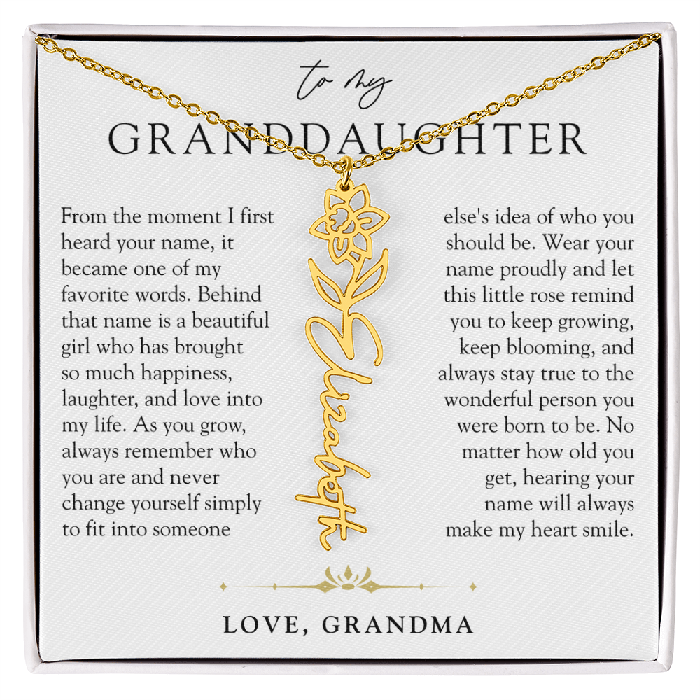 Granddaughter Birth Flower Custom Name Necklace | A Name So Precious