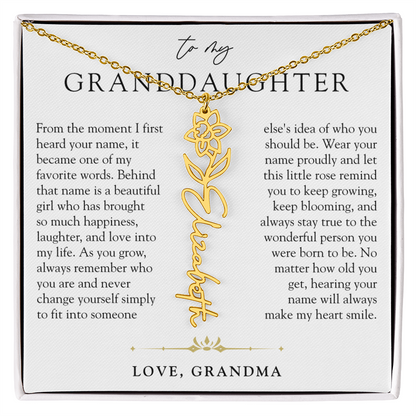 Granddaughter Birth Flower Custom Name Necklace | A Name So Precious