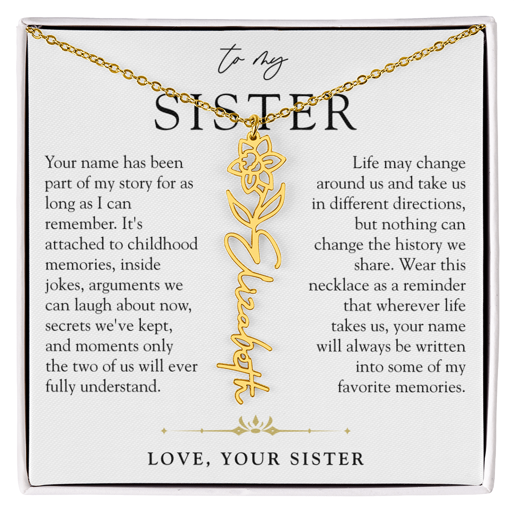 Sister Birth Flower Custom Name Necklace | Your Name is Part of My Story