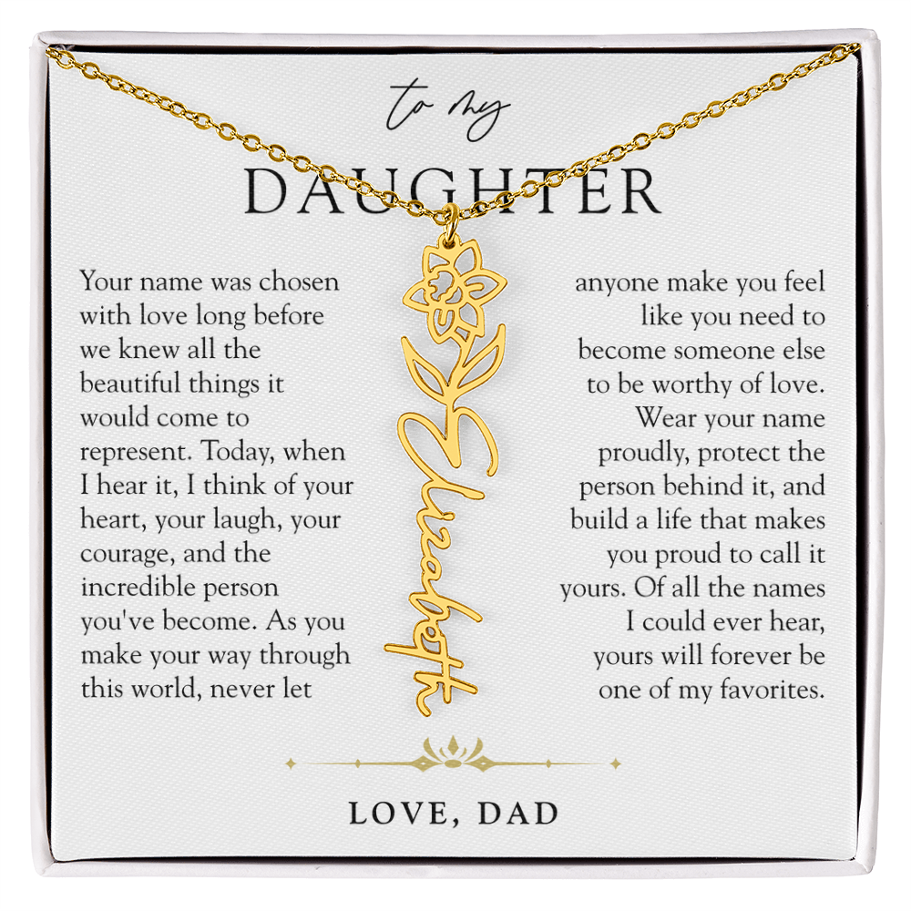 Daughter Birth Flower Custom Name Necklace | Wear Your Name Proudly