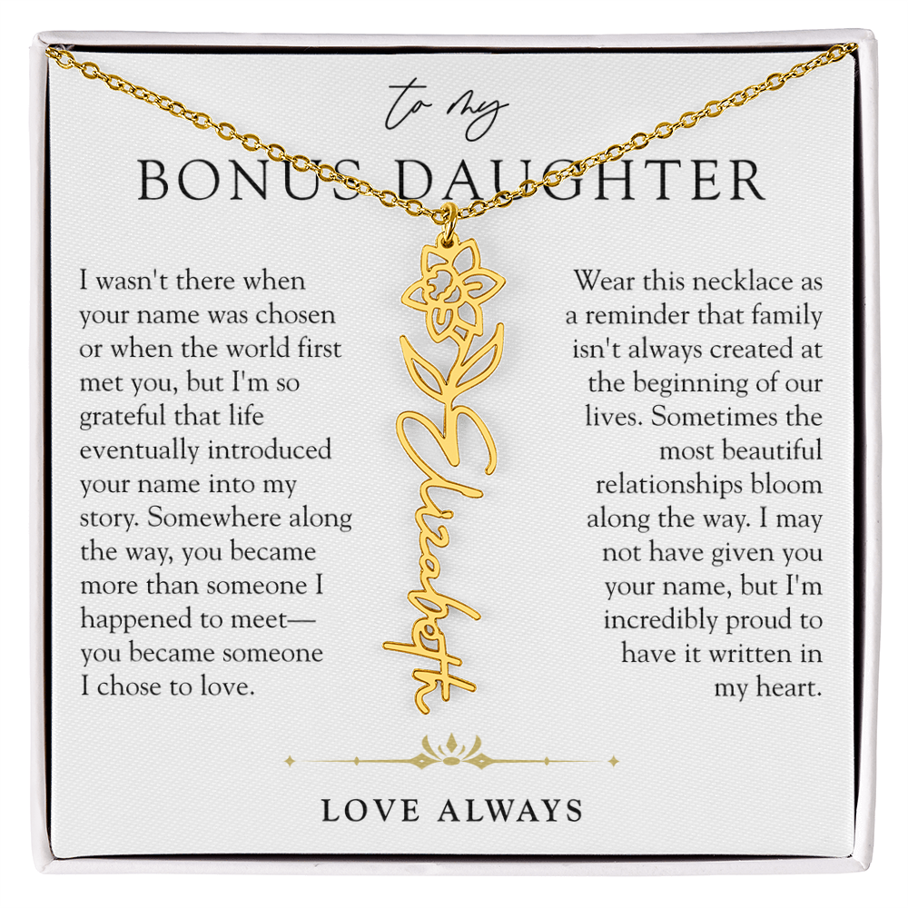 Bonus Daughter Birth Flower Custom Name Necklace | Chosen By Heart