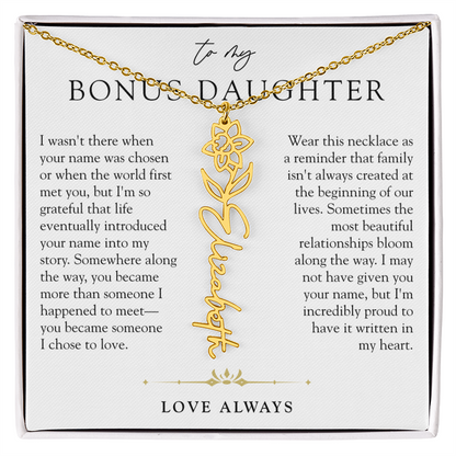 Bonus Daughter Birth Flower Custom Name Necklace | Chosen By Heart