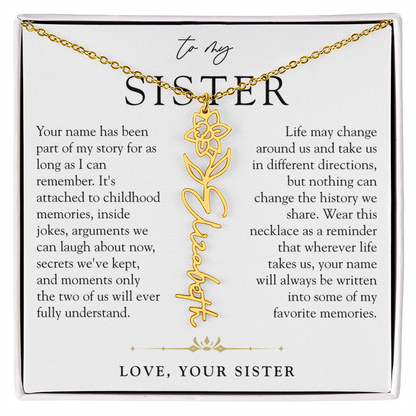 Sister Birth Flower Custom Name Necklace | Your Name is Part of My Story