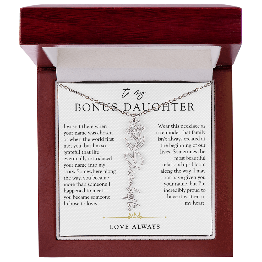 Bonus Daughter Birth Flower Custom Name Necklace | Chosen By Heart