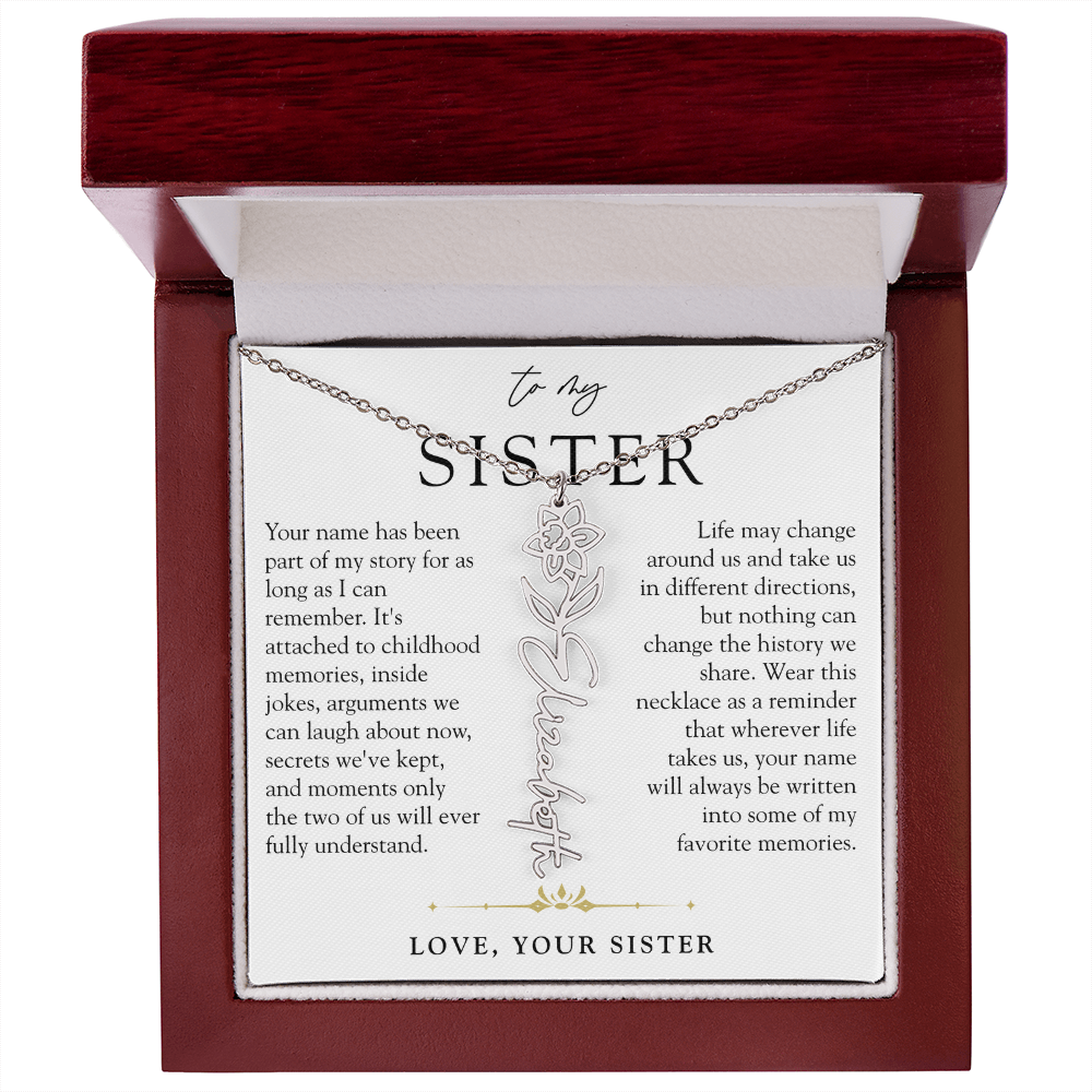 Sister Birth Flower Custom Name Necklace | Your Name is Part of My Story