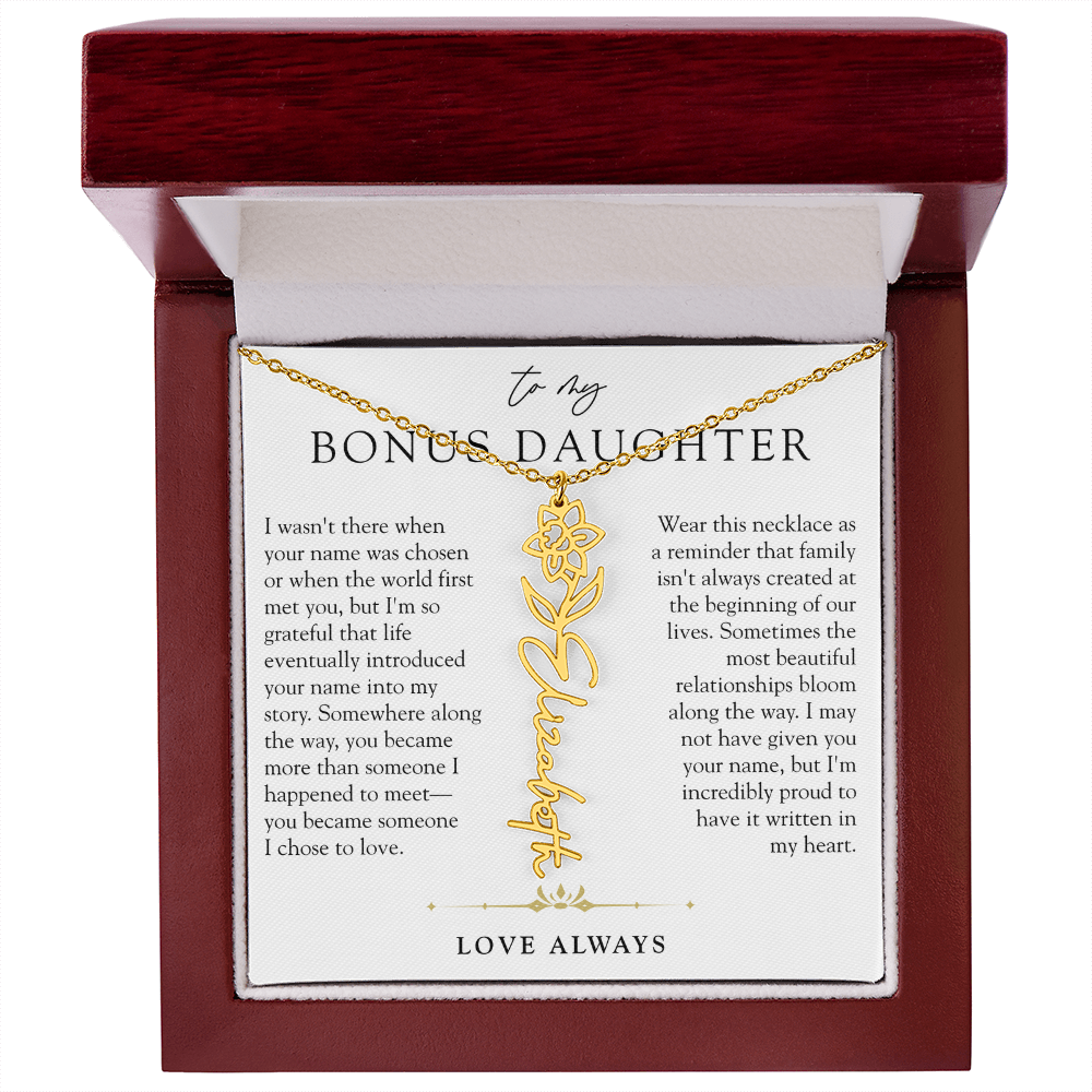 Bonus Daughter Birth Flower Custom Name Necklace | Chosen By Heart
