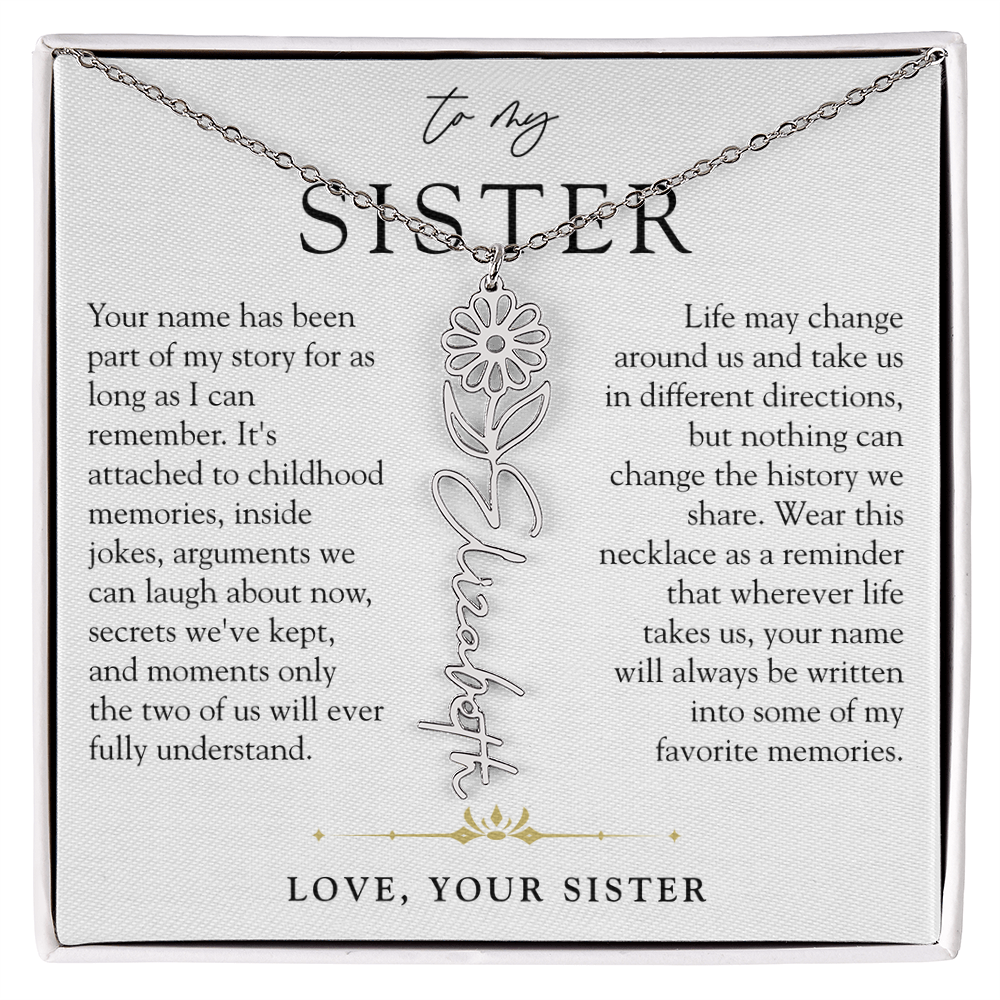 Sister Birth Flower Custom Name Necklace | Your Name is Part of My Story