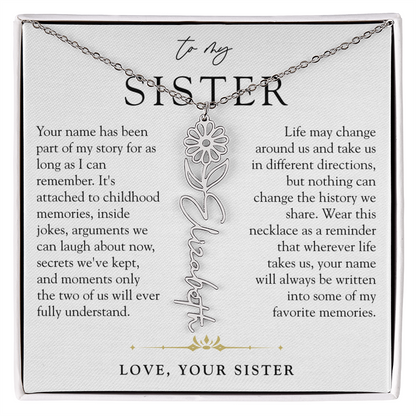 Sister Birth Flower Custom Name Necklace | Your Name is Part of My Story
